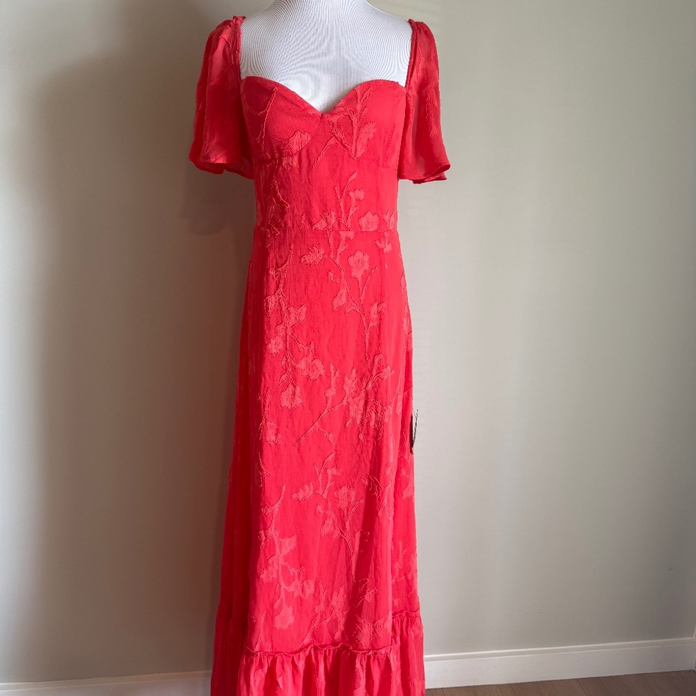 Lulus Coral Pink Floral Maxi Dress – Romantic Flutter Sleeve Dress